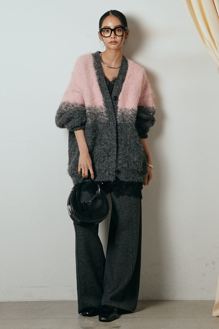 [SET]起毛グラデーションニットカーディガン+レース切り替えキャミソール+センターラインニットパンツ(3set)