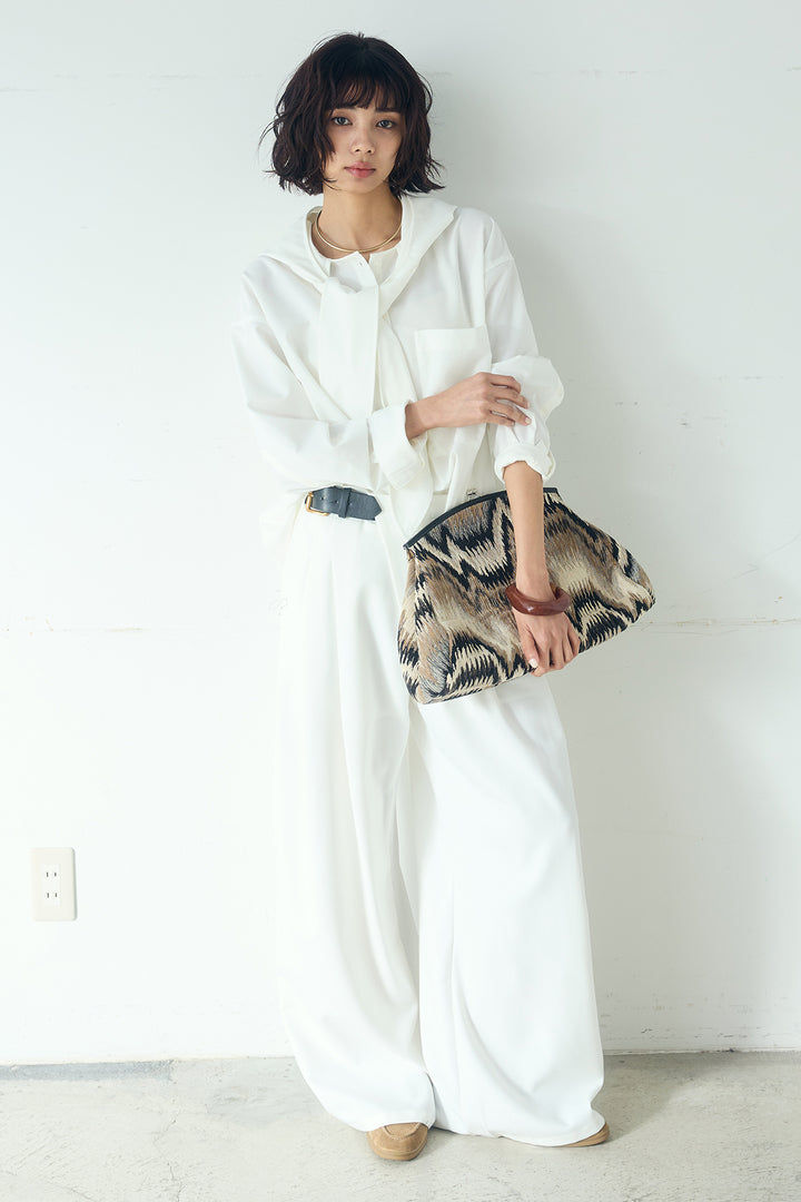 [SET]無地タイ付フーディーBIGシャツ+サイドベルトタック入りスラックス(2set)