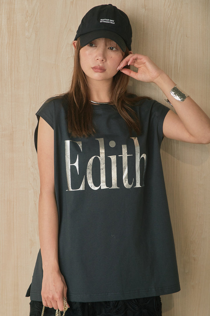 [SET]箔ロゴプリントノースリーブTシャツ+立体レースストレートパンツ(2set)