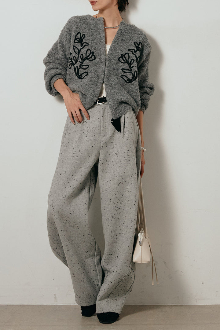 【即納】ベルト付きネップツイードカーブパンツ/グレー