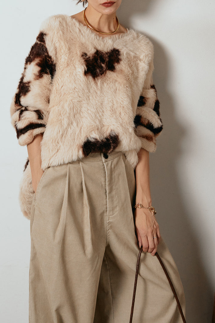 [SET]タイダイ柄シャギーニットトップス+フロントタック入りコーデュロイパンツ(2set)