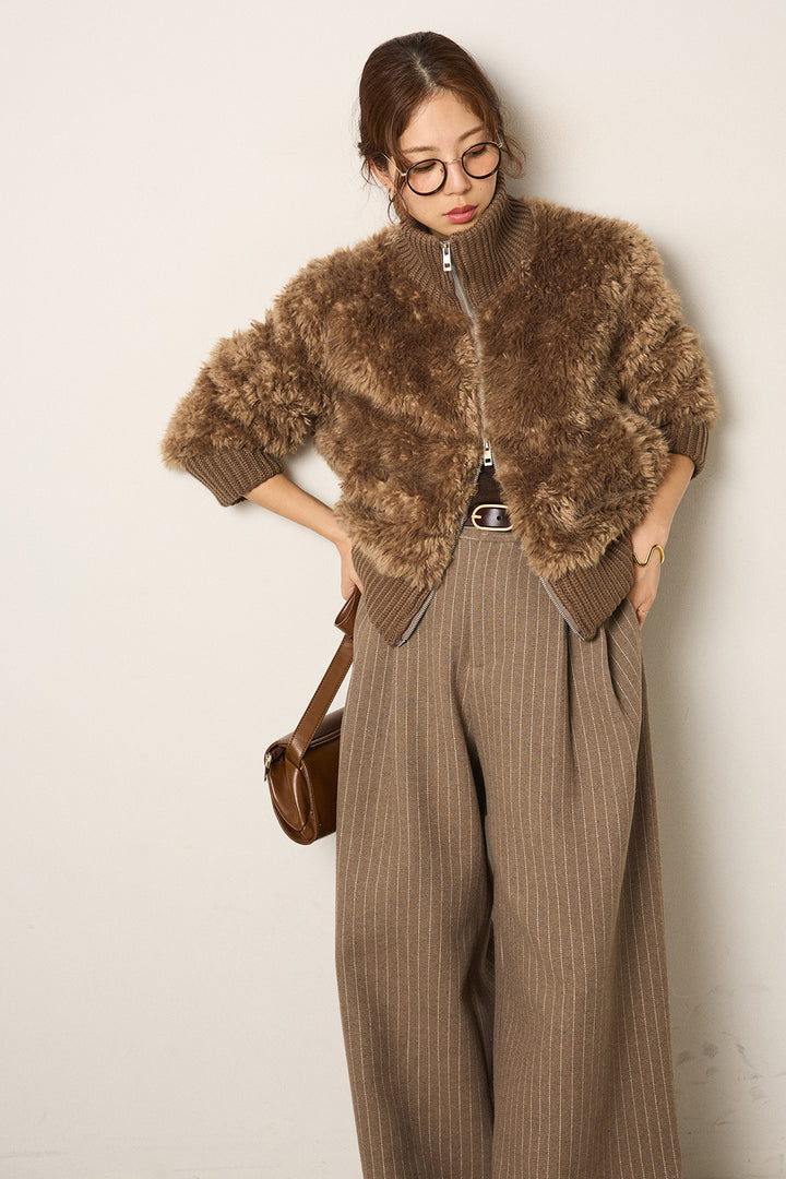 [SET]ハイネックボアブルゾン+ウールライクストライプパンツ(2set)