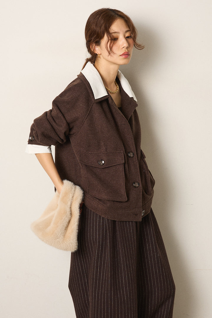 [SET]衿レイヤードフェイクウールジャケット+ウールライクストライプパンツ(2set)