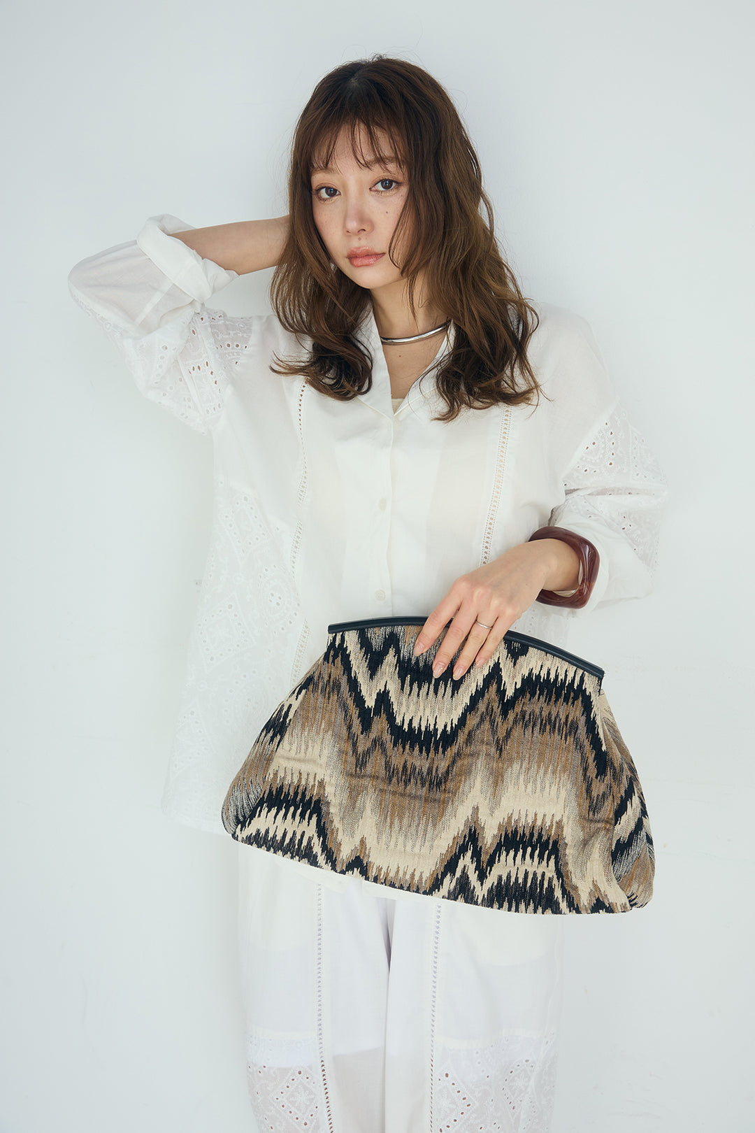 [SET]ローンレースオープンカラーシャツ+ローンレースイージーパンツ(2set)