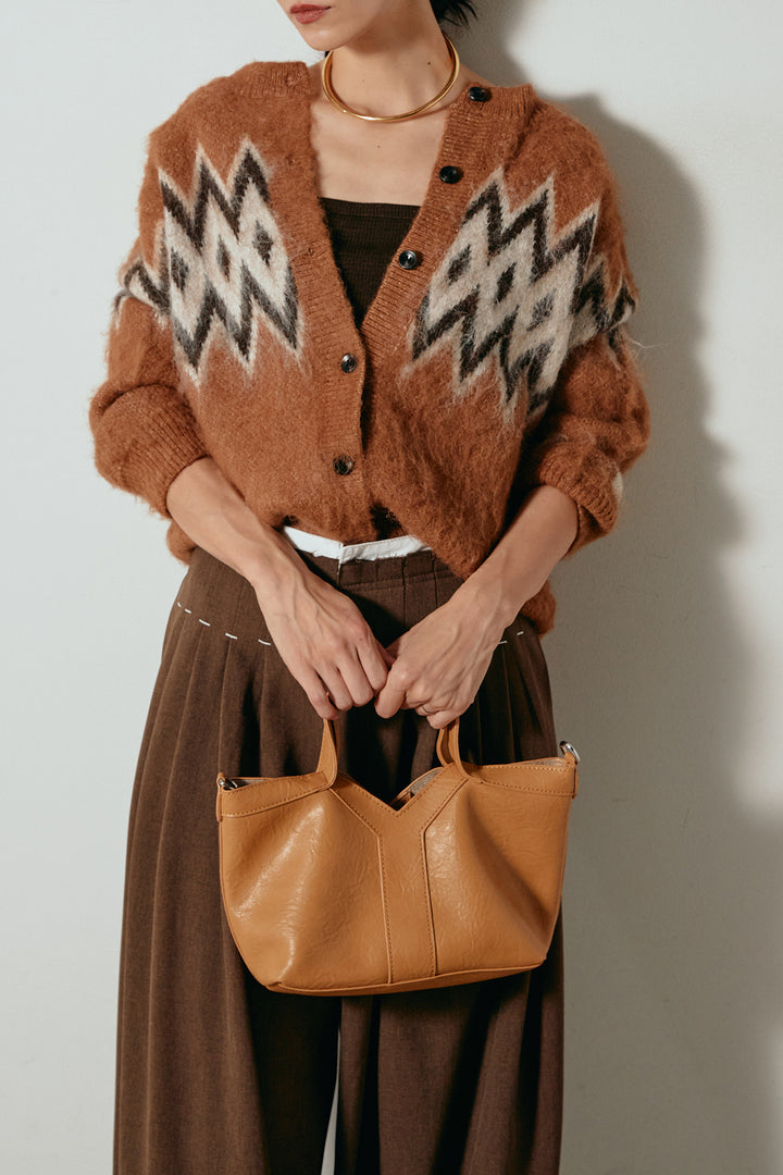 [SET]起毛ノルディック柄ニットカーディガン+ウエストステッチデザインワイドスラックス(2set)