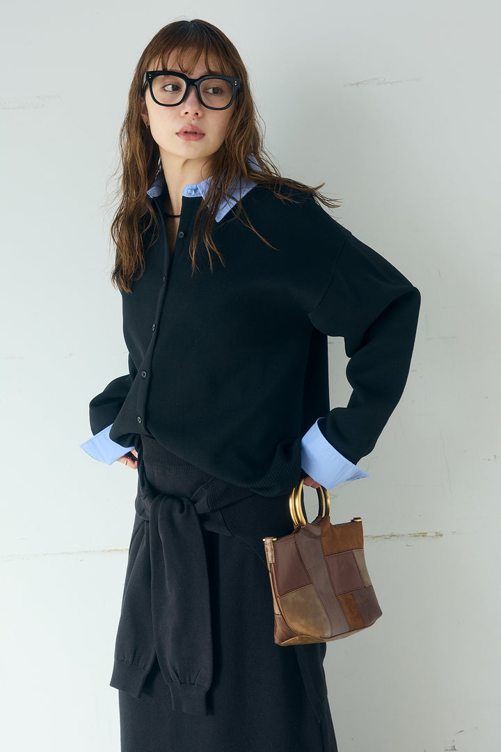 [SET]シャツレイヤード風カーディガン+レイヤードニット巻きスカート(2set)