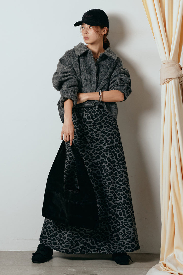 [SET]シャギーショートジャケット+レオパードロングスカート(2set)