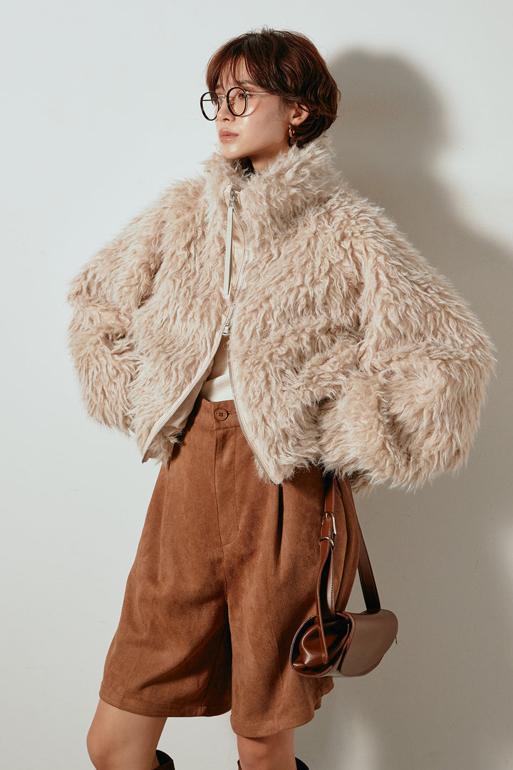 [SET]ミックスシープファースタンドブルゾン+フェイクスウェードハーフパンツ(2set)