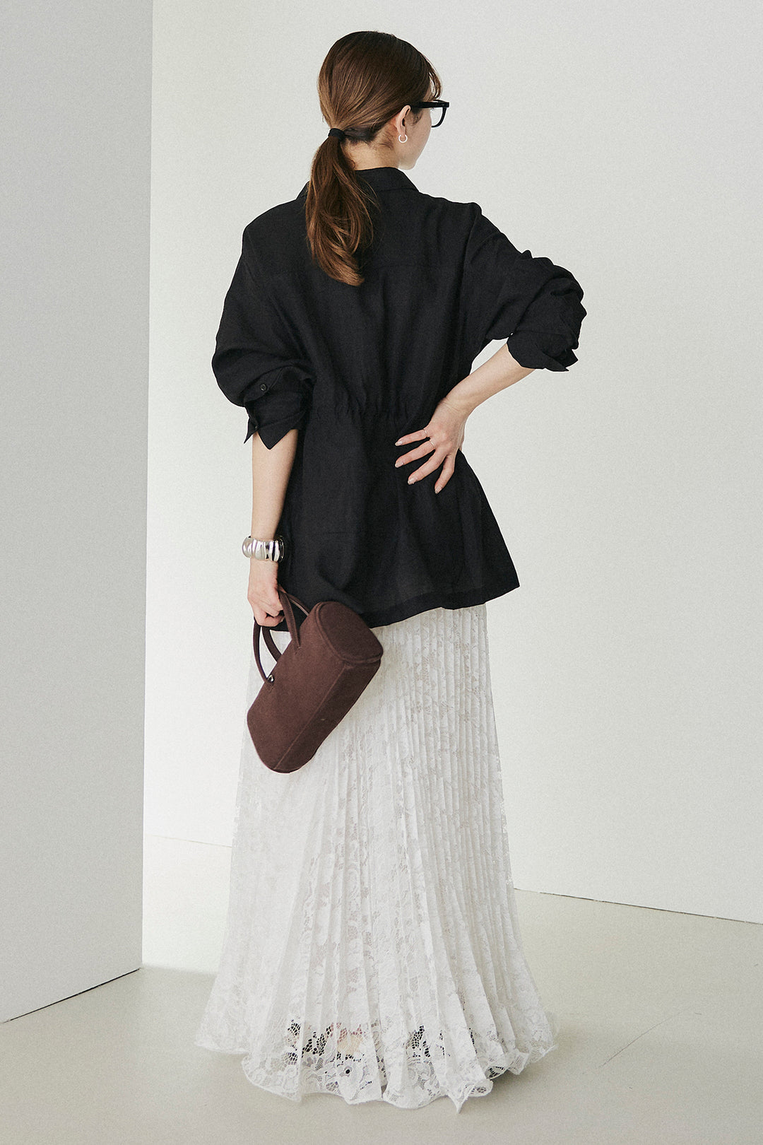 [SET]リネンブレンドシアーサファリシャツ+リラックスプリーツスカート(2set)