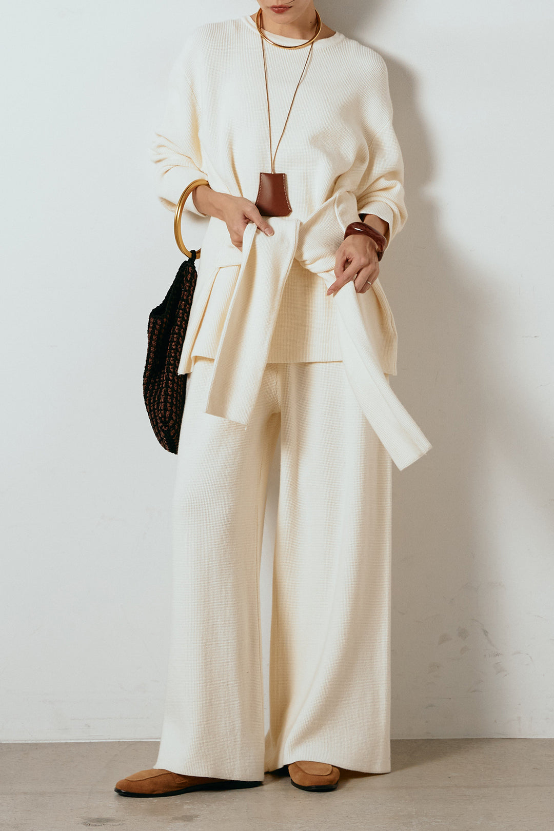 [SET]ウエスト巻きワッフルニットSETUP