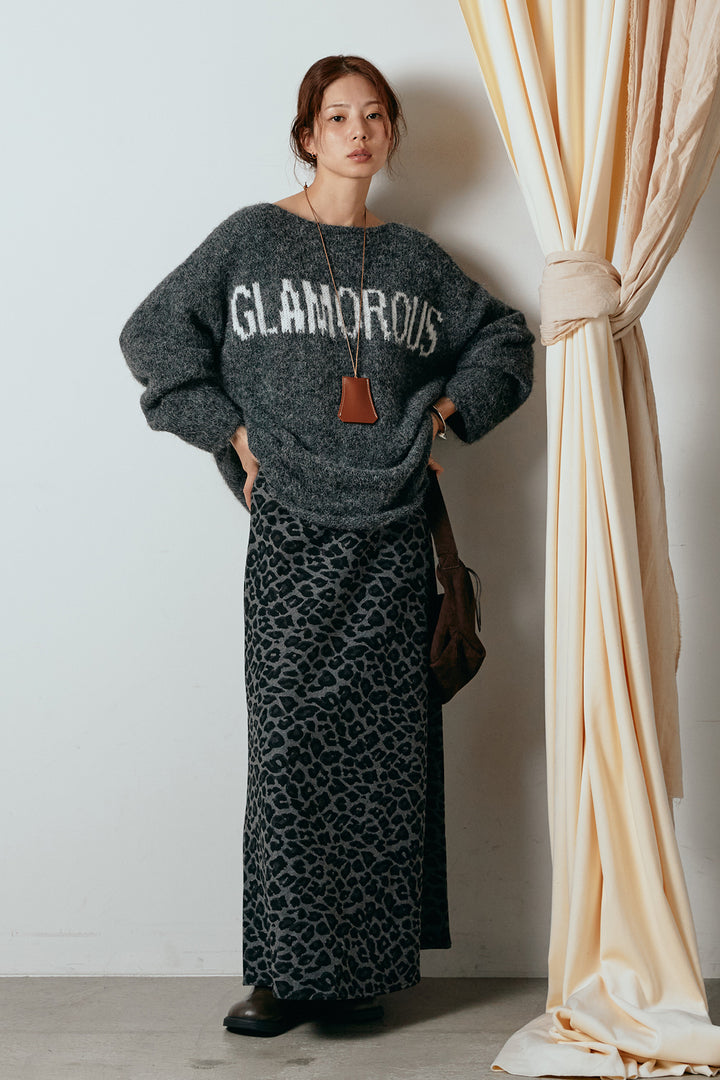 [SET]フロントロゴデザインニットトップス+レオパードロングスカート(2set)