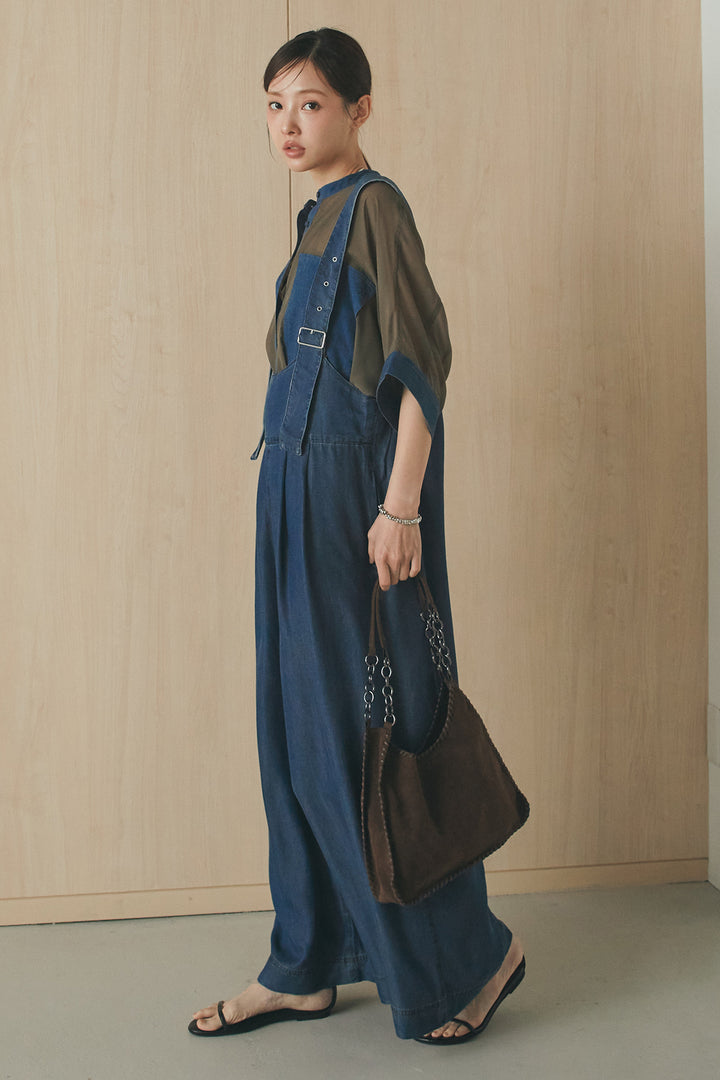 [SET]デニムライクビッグツーポケシアーシャツ+前後2WAYテンセルデニムサロペット(2set)