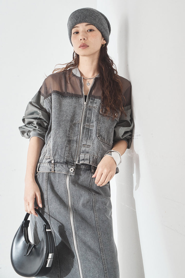 [SET]デニムコンビネーションブルゾン+フロントジップデニムスカート(2set)