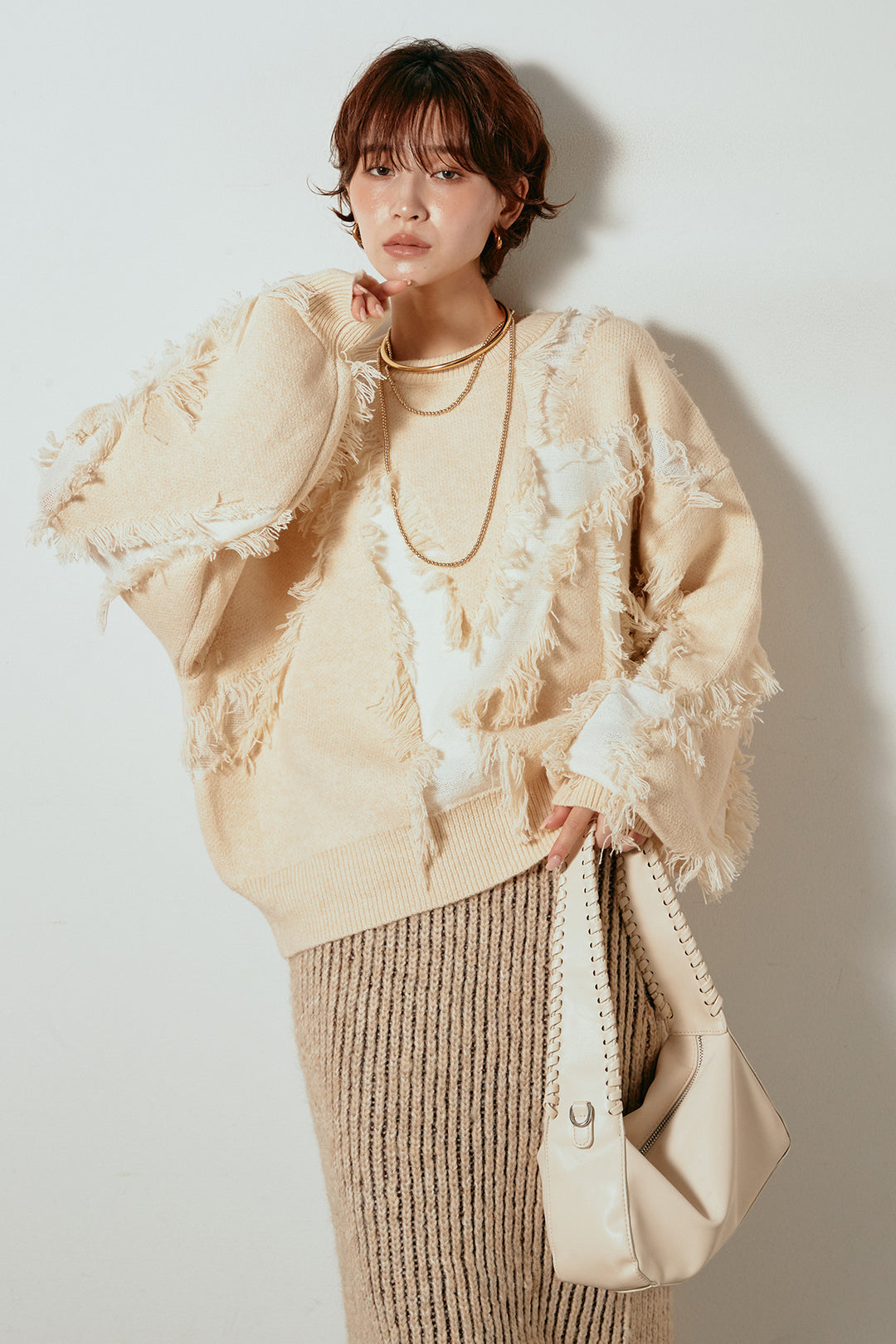 [SET]シャギージャガードニットトップス+アルパカタッチニットタイトスカート(2set)