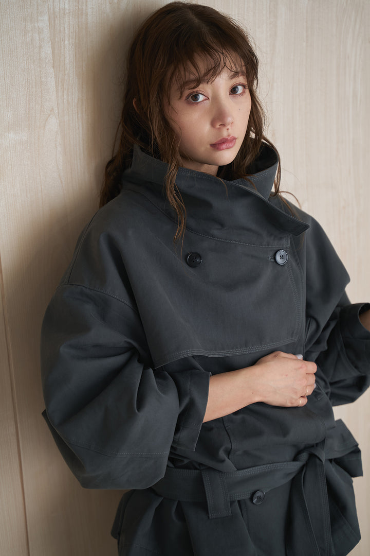 [SET]オーバーサイズダブルボタントレンチコート+クロシェナローマキシスカート(2set)