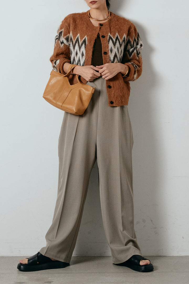 [SET]起毛ノルディック柄ニットカーディガン+ワイドツイルサロペット(2set)