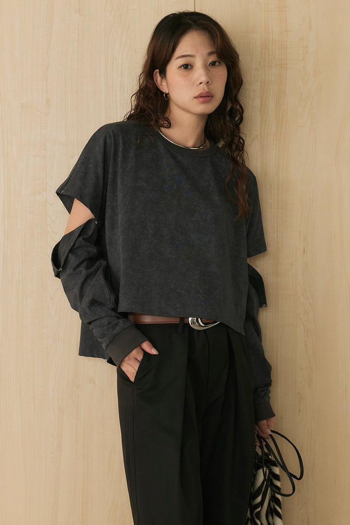 [SET]セパレートフェードTシャツ+ニーサイドタックウエストドロストパンツ(2set)