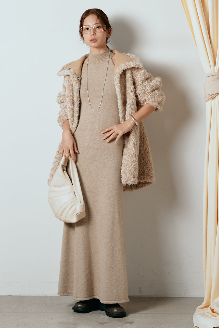 [SET]リバーシブルボアアウター+ノースリーブニットロングワンピース(2set)