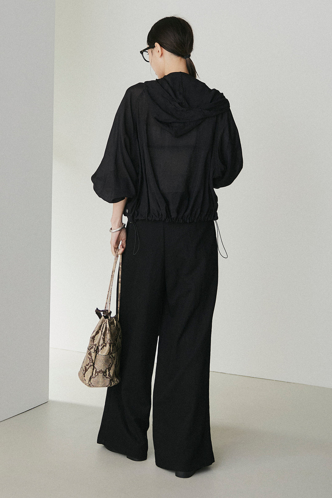 [SET]裾ドロストシアーWジップフーディーブルゾン+ウエスト折り返しワイドパンツ(2set)