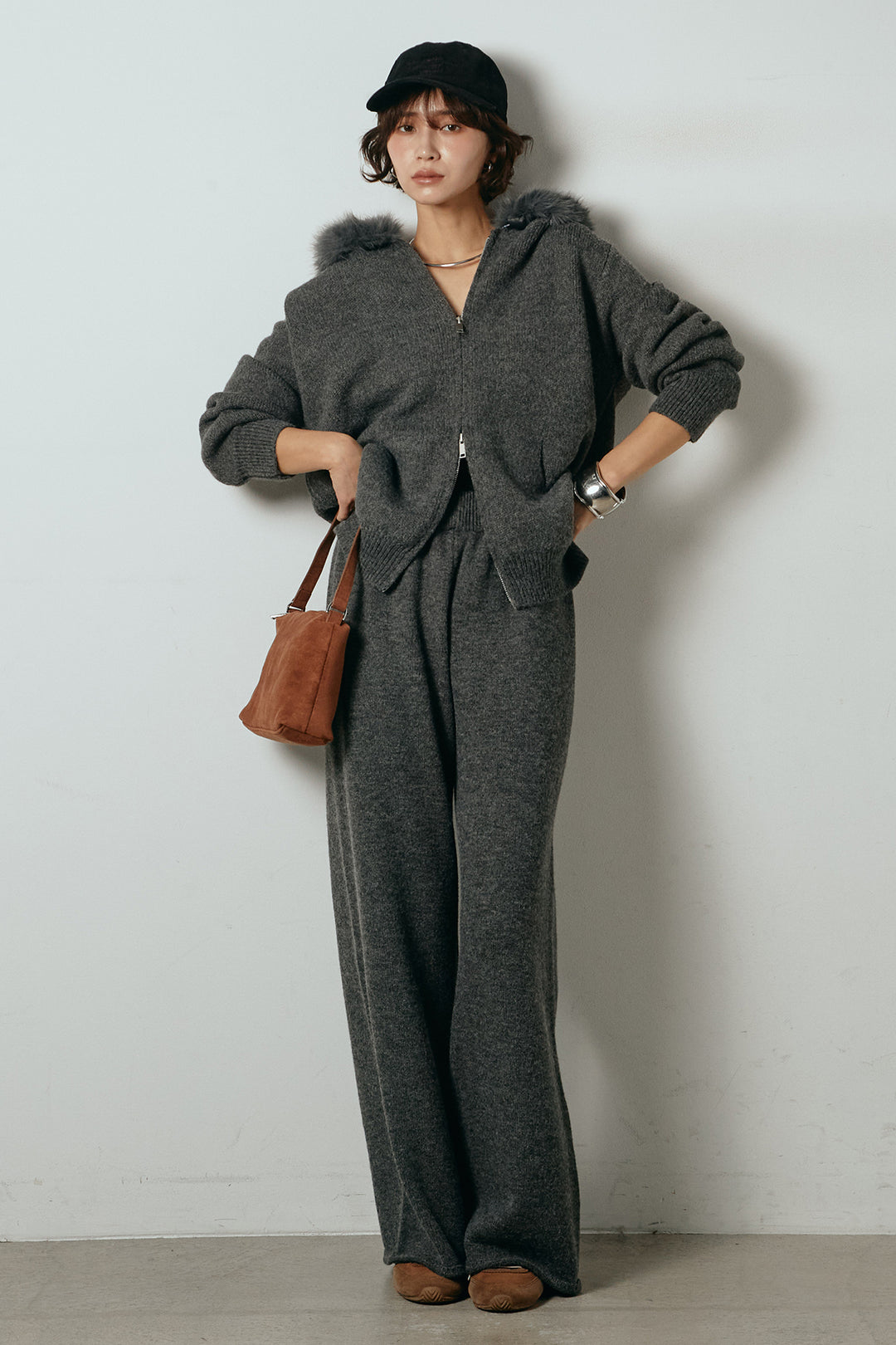 【着回しセット】[SET]ファー付きフーディーニットSETUP+ビッグカラーダブルジップニットSETUP(2set)