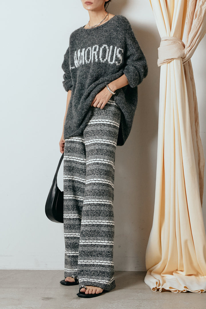 [SET]フロントロゴデザインニットトップス+マルチライン柄リラックスニットパンツ(2set)