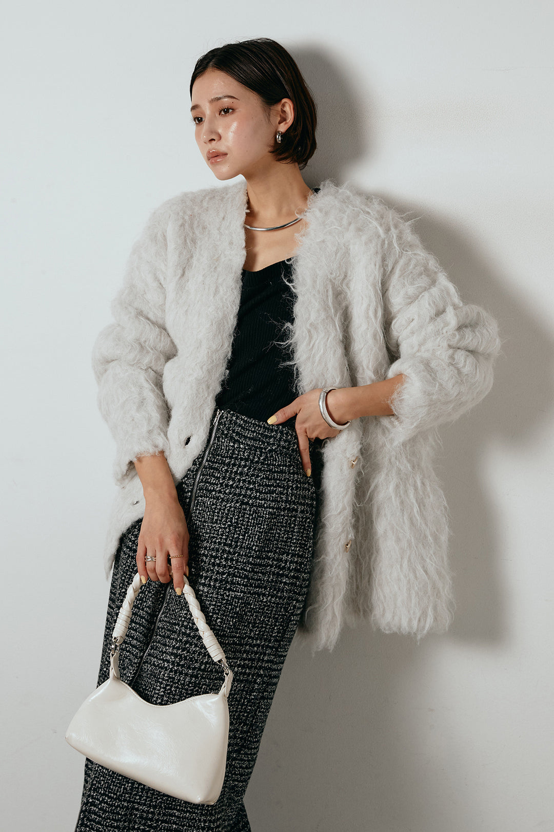 ウェーブシャギーニットジャケット