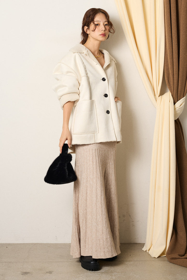 [SET]エコムートンカバーオール+編み地切り替えフレアニットスカート(2set)