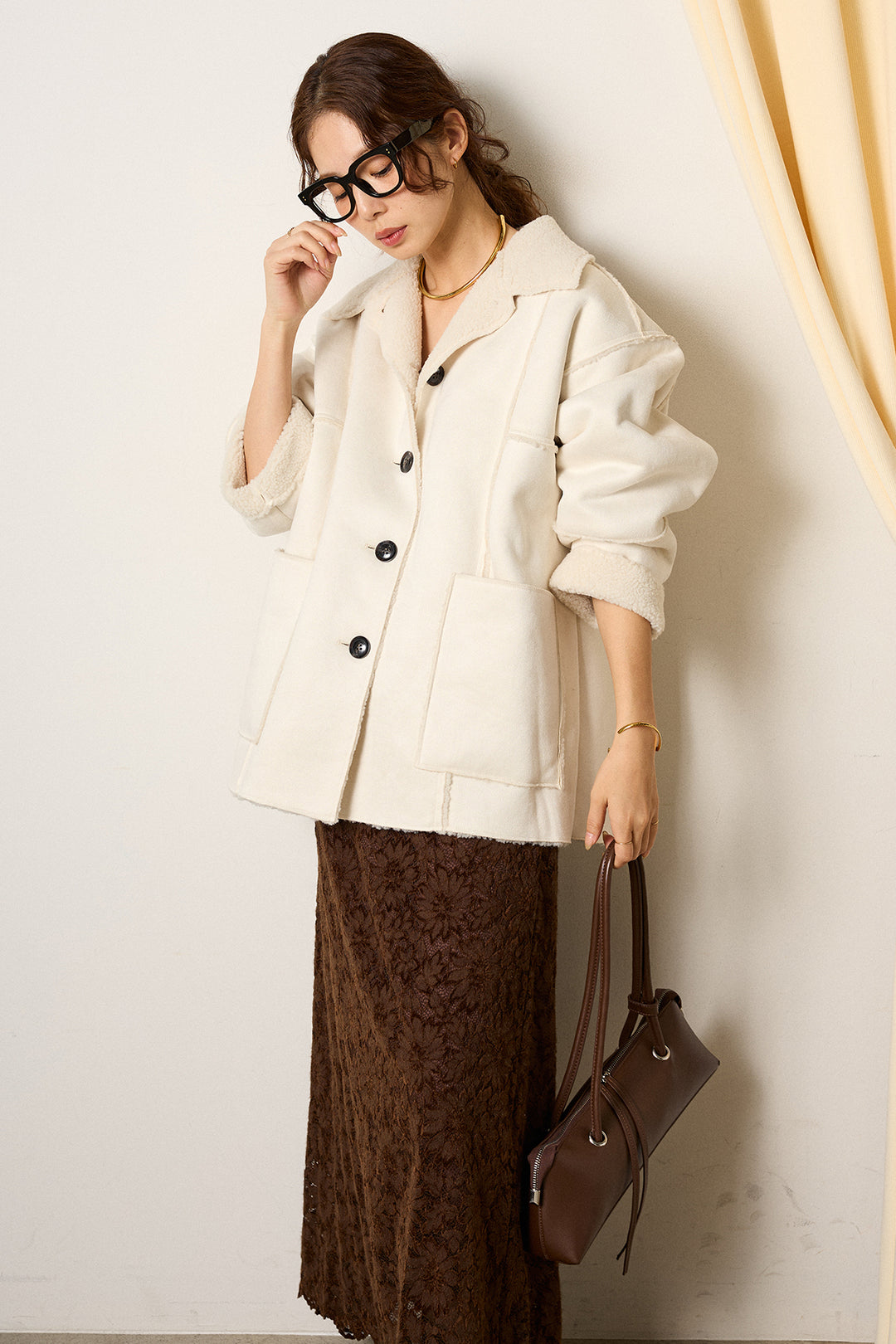 [SET]エコムートンカバーオール+花柄刺繍ベロアフレアスカート(2set)