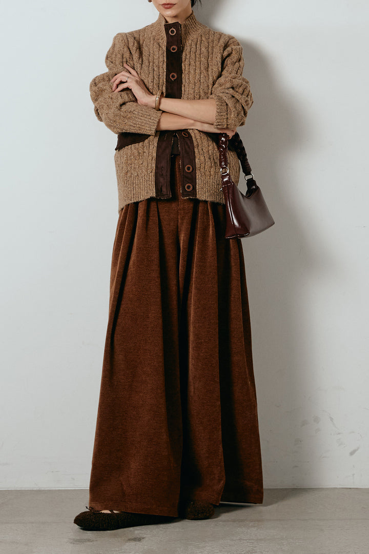 [SET]ボトルネックケーブルニットカーディガン+ベルトループコーデュロイワイドパンツ(2set)