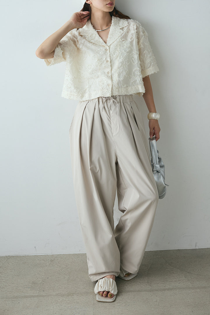 [SET]半袖オープンカラージャガード柄シャツ+タックワイドリラックスパンツ(2set)