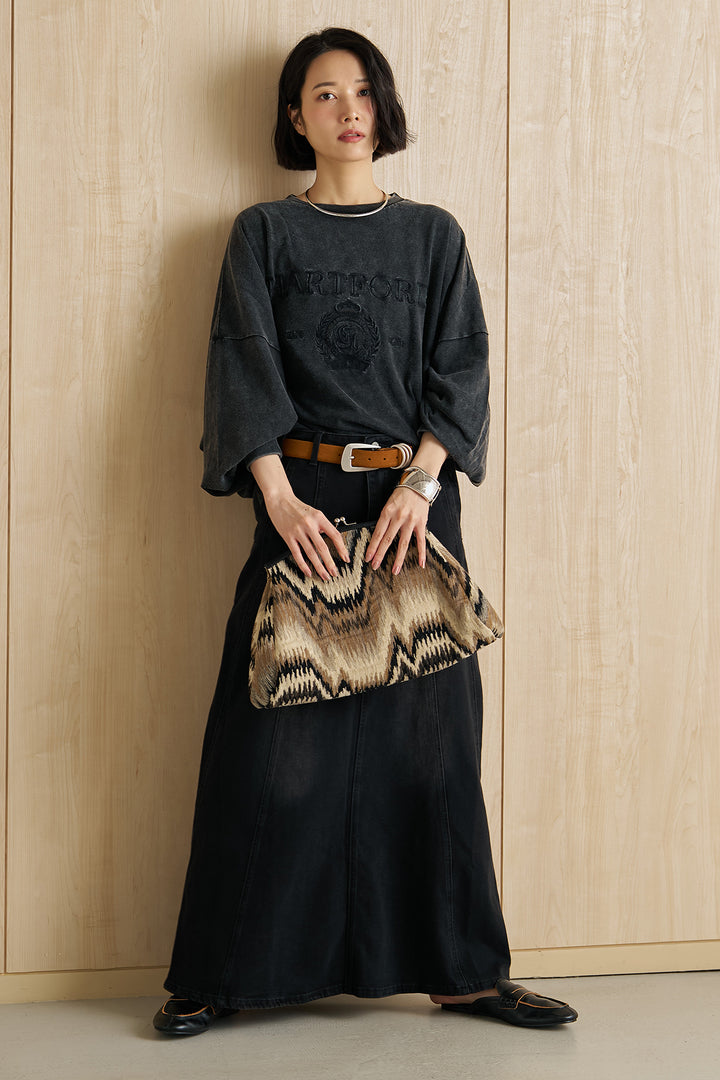 [SET]袖ボリュームHARTFORD刺繍Tシャツ+切替デニムロングスカート(2set)