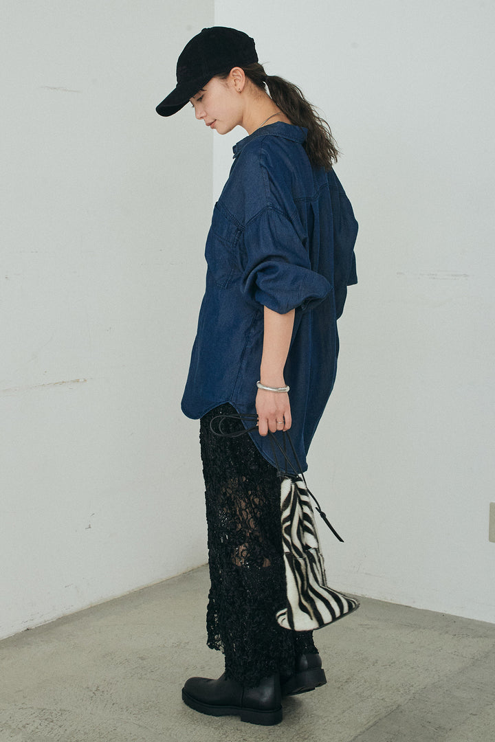 [SET]テンセルデニムシャツ+ラメ刺繍デザインスカート(2set)