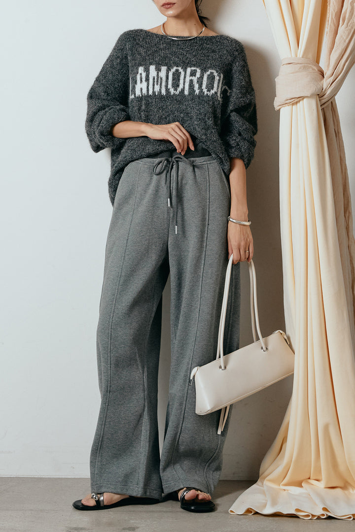[SET]フロントロゴデザインニットトップス+スウェットワイドカーブパンツ(2set)