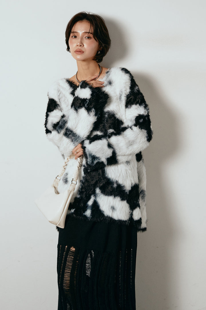 [SET]タイダイ柄シャギーニットトップス+裾シアーリブスカート(2set)