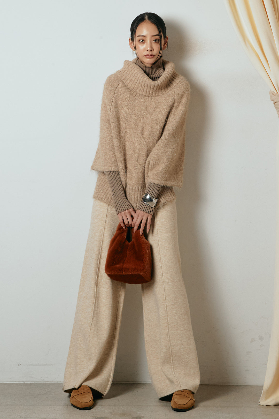 [SET]起毛ミディアムスリーブニットトップス+センターラインニットパンツ(2set)