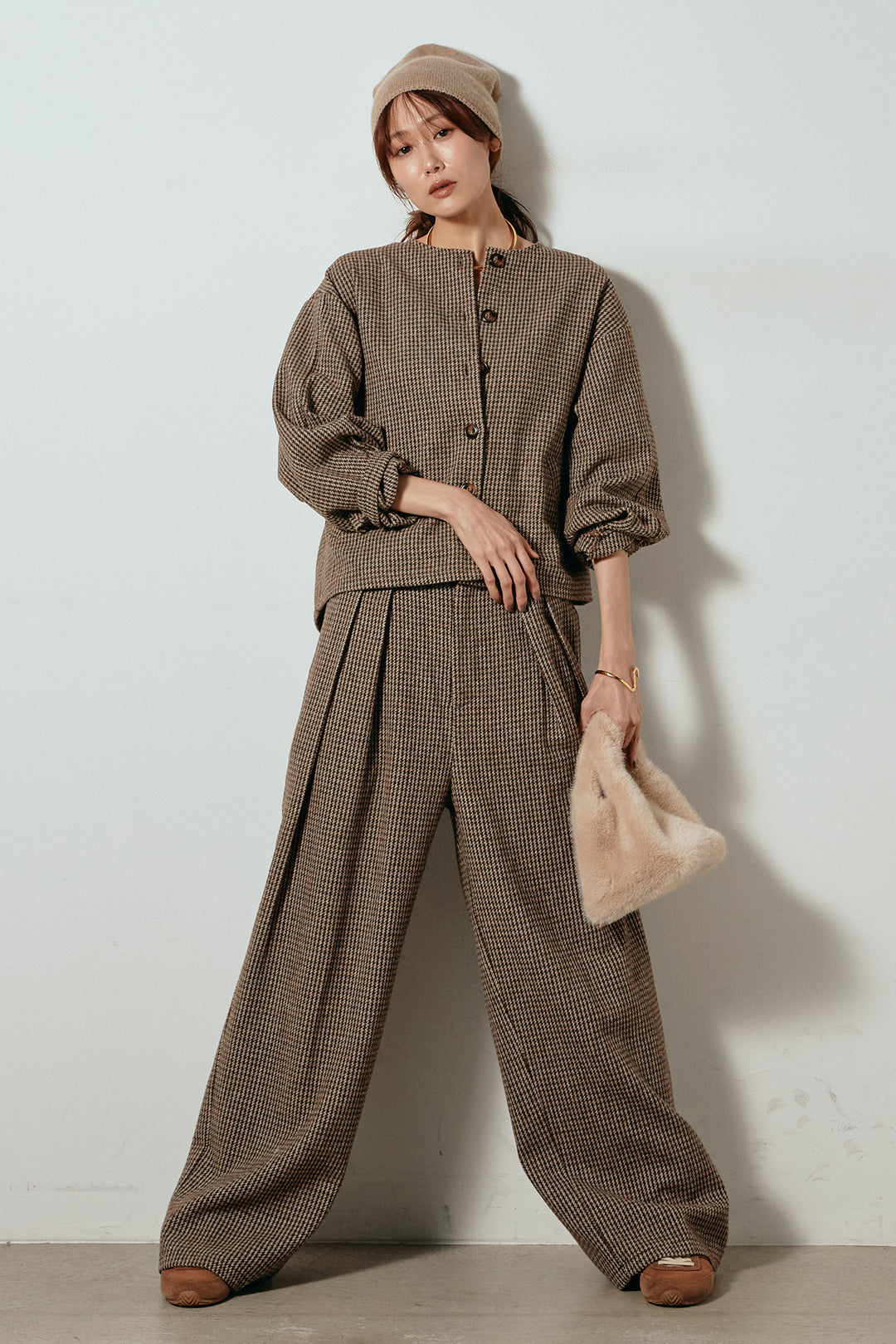 [SET]ノーカラーガンクラブチェックジャケット+ガンクラブチェックタックパンツ(2set)