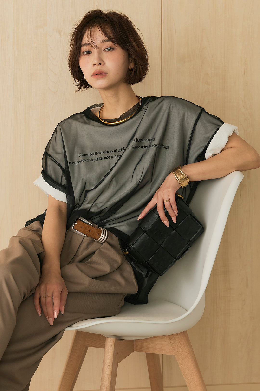 【即納】綿天竺Tシャツ×チュールトップス