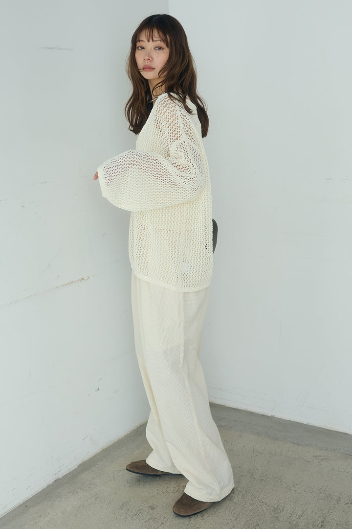 [SET]メッシュ編みビスチェセットVネックプルオーバー+シアサッカーイージーパンツ(2set)