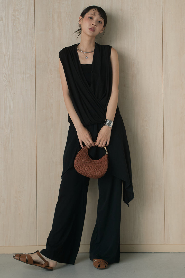 [SET]カシュクールドレープカットソー+スカート付きカットパンツ(2set)