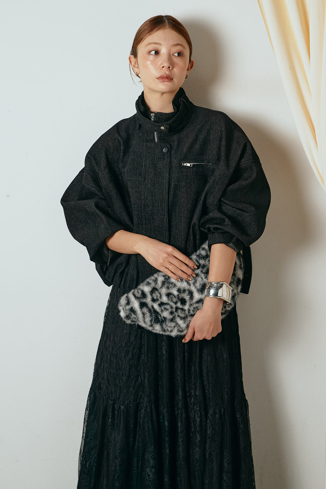 デニム調ハイネックブルゾン