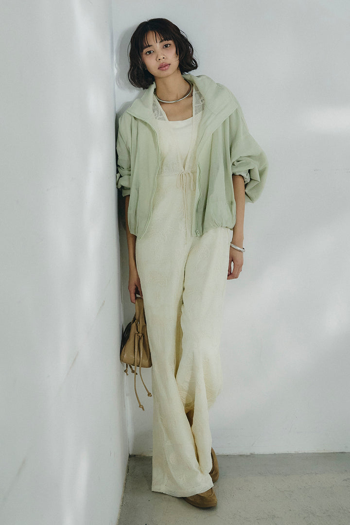 [SET]スタンドネックシアーブルゾン+レースサロペット(2set)