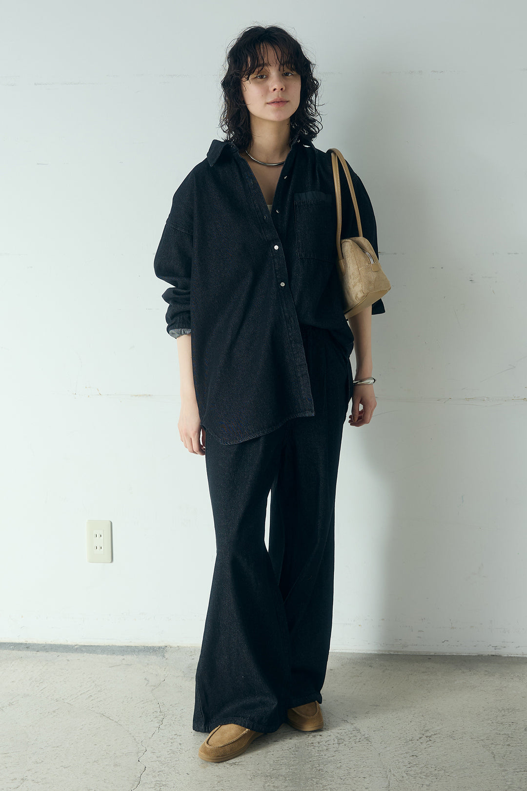 [SET]ライトオンスデニムシャツ+ライトオンスデニムルーズパンツ(2set)