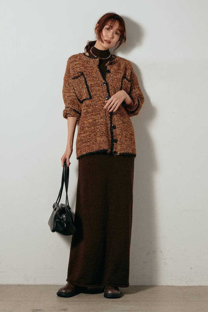 [SET]ミックスニットポケットカーディガン+ノースリーブニットロングワンピース(2set)