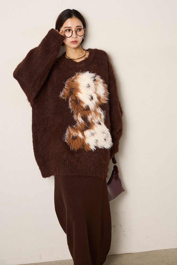 [SET]シャギーニュアンスアニマルニット+リブナローニットスカート(2set)