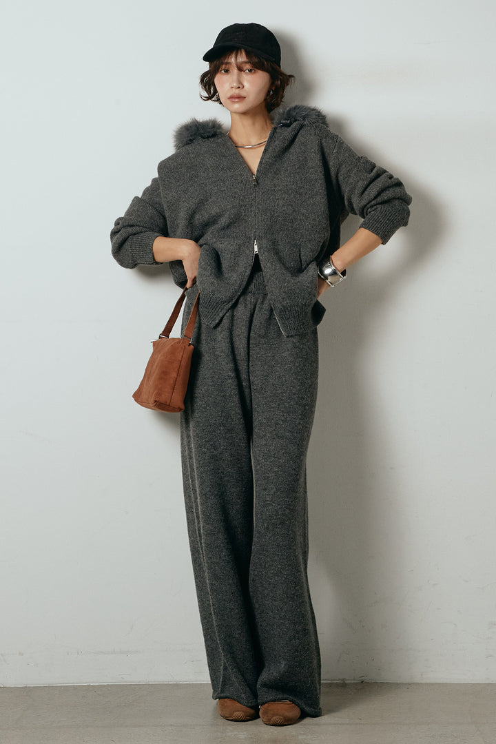 【着回しセット】[SET]ファー付きフーディーニットSETUP+ストライプドッキングニットポロSETUP(2set)