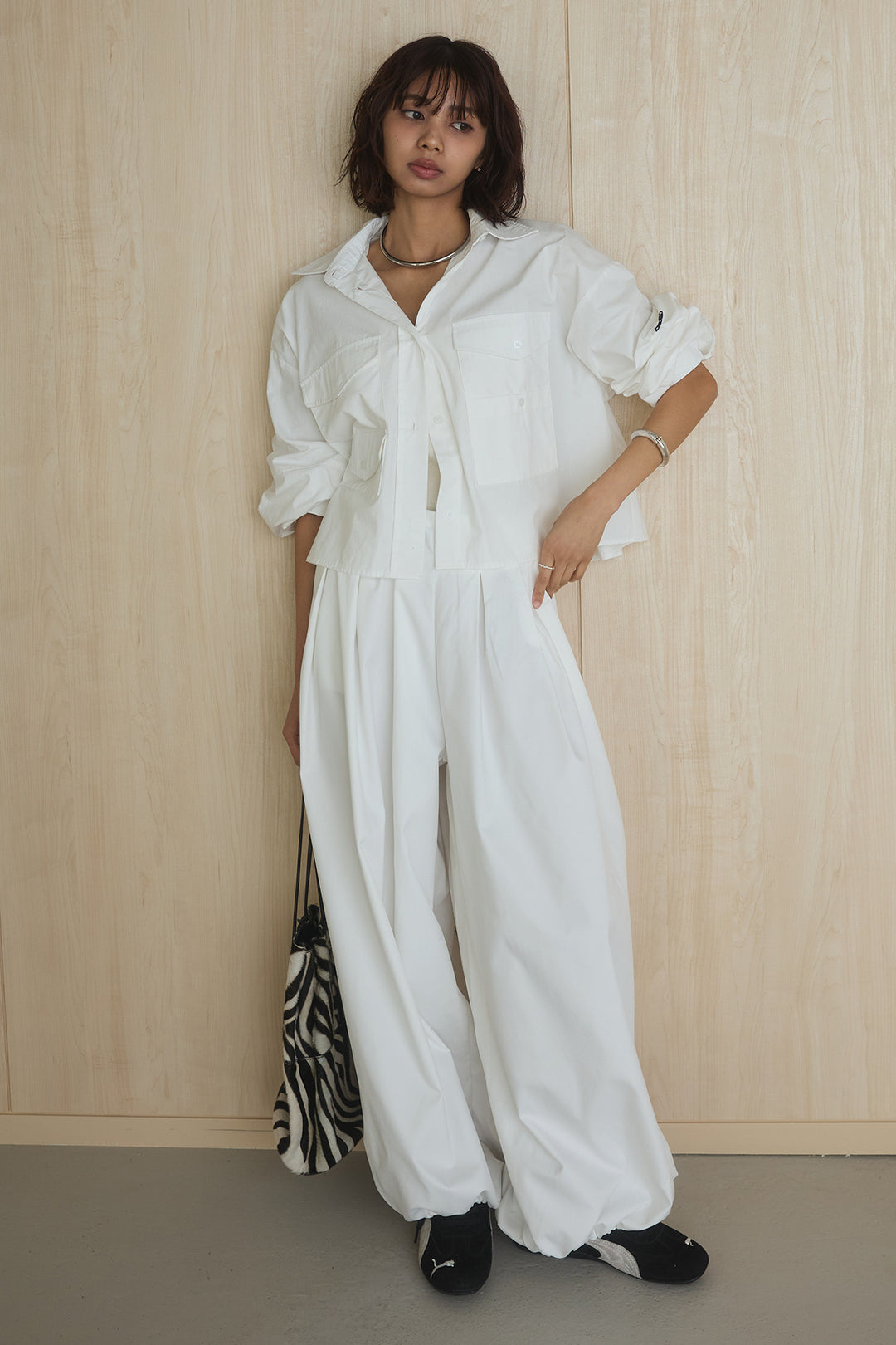 [SET]ビッグポケットシャツ+裾絞りワイドパンツ(2set)