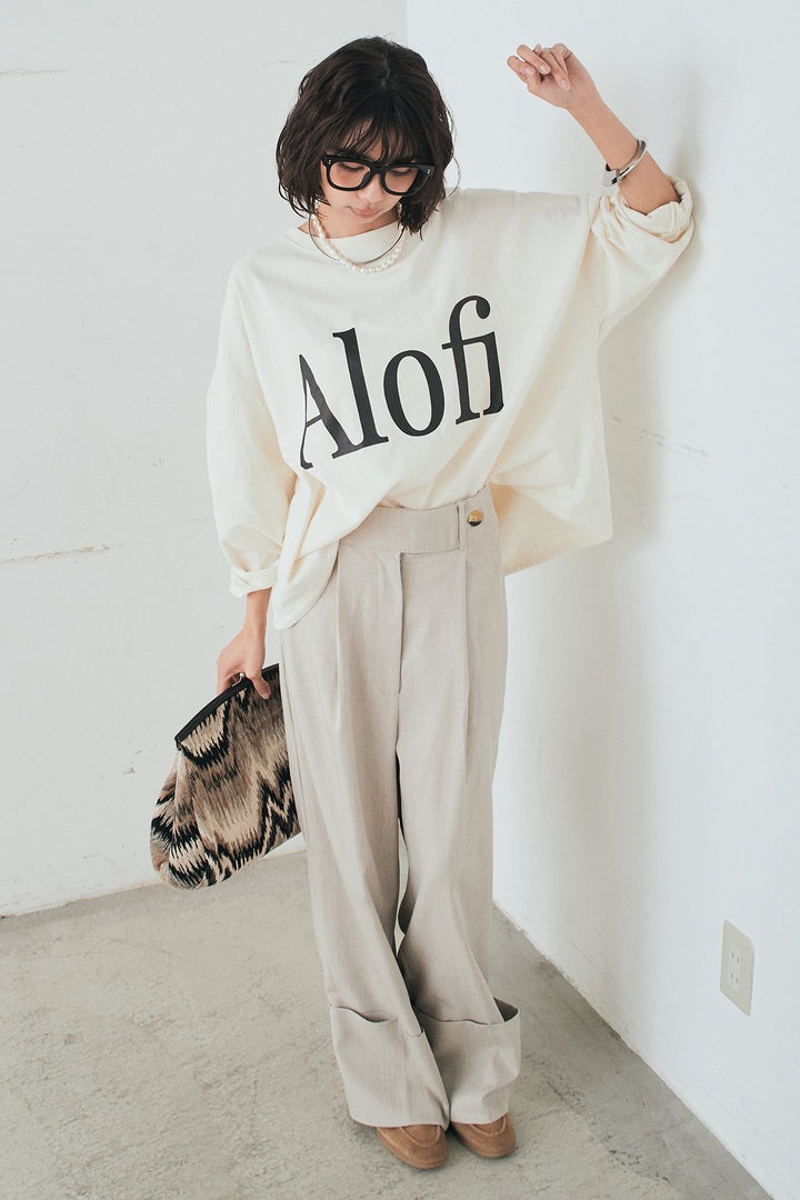 [SET]裾センタードロストロゴプリントワイドTシャツ+センタープレスセミワイドパンツ(2set)