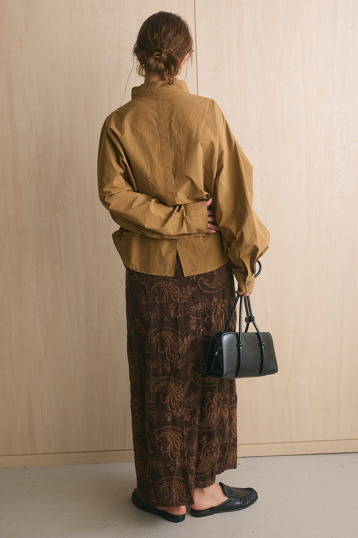 [SET]ワイドシルエットポケット付きシャツ+ペイズリーエコスウェードスカート(2set)