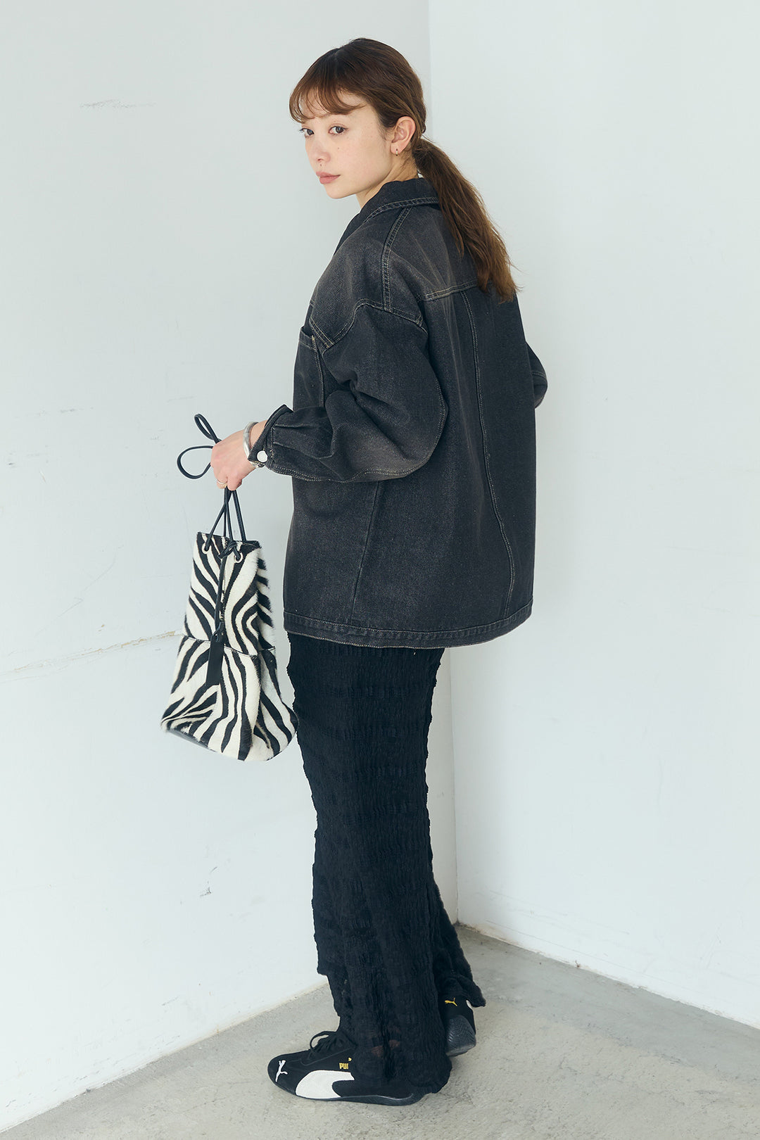 [SET]デニムオーバーサイズジャケット+ジャガードカットソータイトスカート(2set)