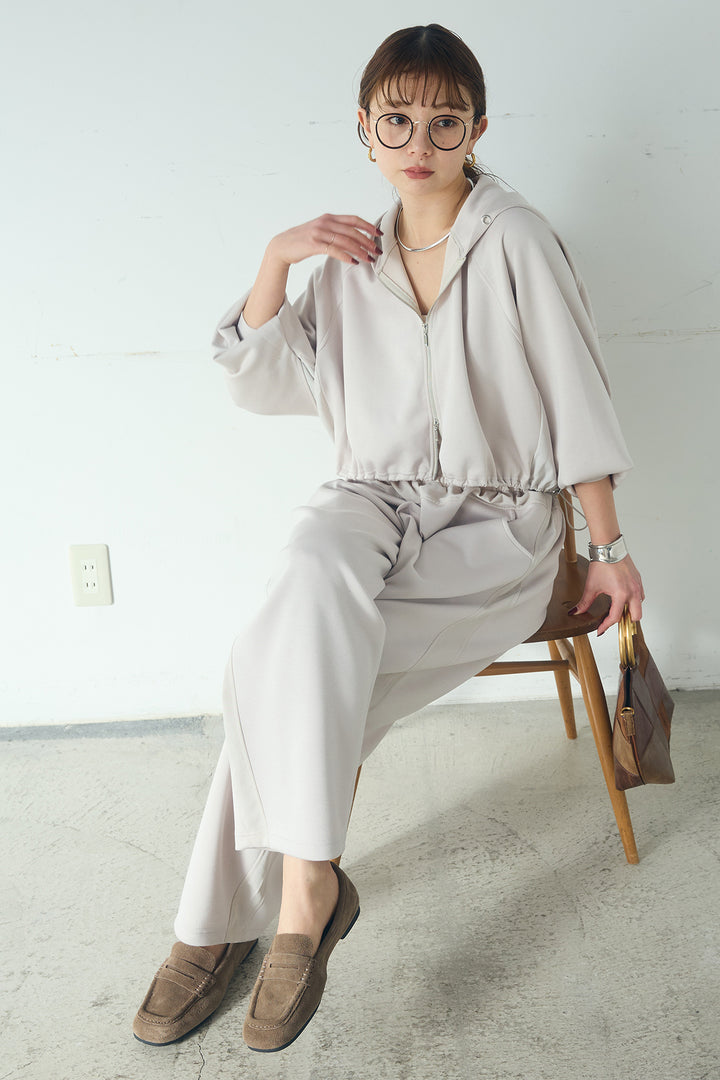 [SET]ドルマンショートフーディー+異素材切り替えスウェットパンツ(2set)